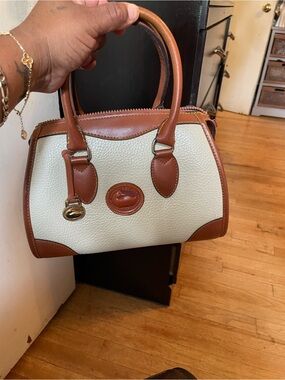 Dooney & Bourke Cream and Brown Pebbled Leather Satchel